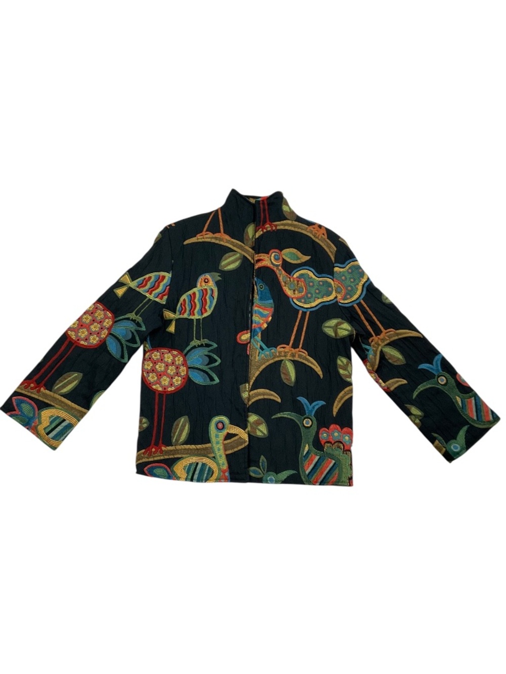 Painted Pony Bird Tapestry Jacket Size M Open Front Wearable Art Lined USA